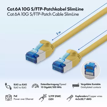 LogiLink SlimLine Cat.6A S/FTP LSZH patchkábel, sárga, 3 m