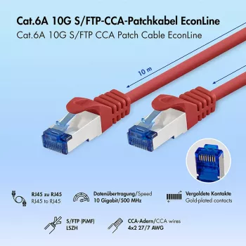 LogiLink Cat.6A CCA S/FTP LSZH patchkábel, piros, 10 m, EconLine