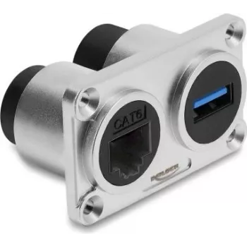 Delock dupla panel csatlakozó USB 5 Gbps Type-A aljzat + RJ45 aljzat Cat.6 ezüst