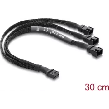 Delock ventilátor elosztó kábel 1 x 4-pin PWM aljzat 2 x 4-pin PWM dugóra (második 3 pinnel bekötve) fonott tömlő 30 cm fekete