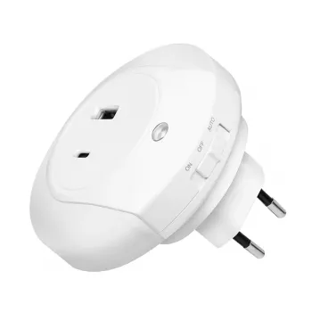 LogiLink LED éjszakai lámpa szürkületérzékelővel, 1x USB-A & 1x USB-C, 18W összteljesítmény