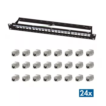 LogiLink moduláris 24 portos Cat.6A Keystone patchpanel, 19 inch, 1U, fekete, EconLine