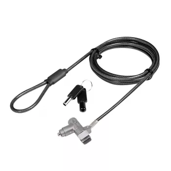 LogiLink NBS015 univerzális kulcsos zár notebookokhoz, ultrabookokhoz, MacBook Pro-hoz és táblagépekhez – horganyzott acélkábel, 2 m, fekete/ezüst