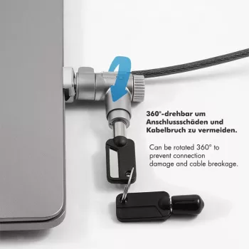LogiLink NBS015 univerzális kulcsos zár notebookokhoz, ultrabookokhoz, MacBook Pro-hoz és táblagépekhez – horganyzott acélkábel, 2 m, fekete/ezüst