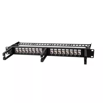 LOGILINK moduláris 16 portos Cat.6A keystone patchpanel, 19/1U, 3 kábelgyűrűvel, fekete