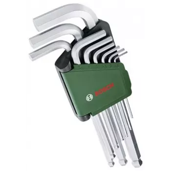 BOSCH 9 részes imbuszkulcs-készlet színkódolt L-kulcsokkal, gömbfejjel és tartófunkcióval, metrikus 1,5-10 mm, BlackLaser felület, klip tartó