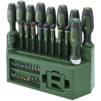 BOSCH vegyes csavarhúzó készlet 39 darabos állvánnyal, zöld/fekete