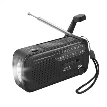 LogiLink dinamós kurblis rádió napelemmel, AM/FM, USB-C töltés, LED zseblámpa, SOS riasztás, powerbank, fekete