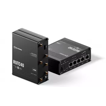 Teltonika Networks RUTC40 ipari router 4G LTE Cat 6 dual-band Wi-Fi 5 Gigabit dual-SIM-mel, GNSS, UK tápegység
