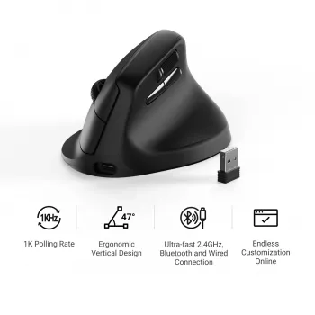 Keychron M5-A29 függőleges PixArt 3311 1K fekete ergonomikus vezeték nélküli játék egér