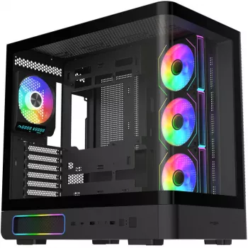 Fortron M581 mid-tower ház, fekete, panoráma edzett üveg, 4x ARGB ventilátor
