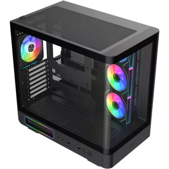 Fortron M581 mid-tower ház, fekete, panoráma edzett üveg, 4x ARGB ventilátor