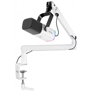 FIFINE TAM8W Dynamic XLR/USB Podcast Microphone with Boom Arm, White