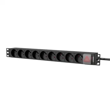 Caymon PSR109FS/B 19 inch 1U 9-Outlet French Type E Power Strip with 2.5m Cable, Black