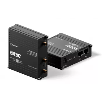 Teltonika Networks RUT202 4G LTE WLAN router, Dual-SIM, 2x Ethernet, DIN-sín-/fali szerelés, alumínium