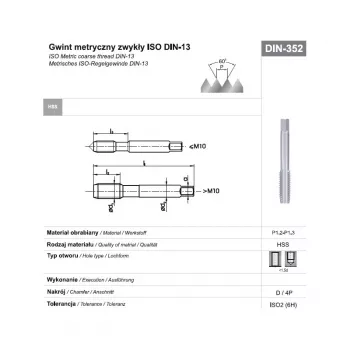 M24 NGMM/1 DIN-352D (6H) HSS metrikus durva menetfúró, M24 x 3 mm, 4 él, jobbos, fényezetlen