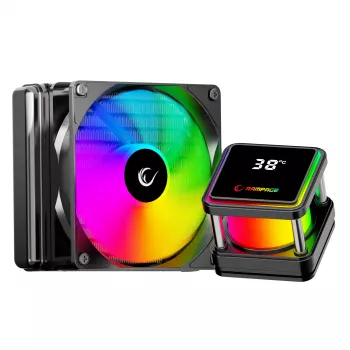 Rampage INFINITE V120 ARGB 120mm folyadékhűtéses CPU-hűtő hőmérséklet-kijelzővel, fekete