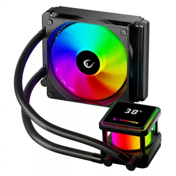 Rampage INFINITE V120 ARGB 120mm folyadékhűtéses CPU-hűtő hőmérséklet-kijelzővel, fekete