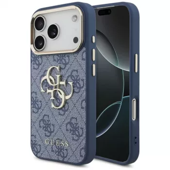 Guess 4G Classic Logo tok Apple iPhone 18 Pro / 17 Pro-hoz, kék arany díszítéssel
