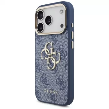 Guess 4G Classic Logo tok Apple iPhone 18 Pro / 17 Pro-hoz, kék arany díszítéssel
