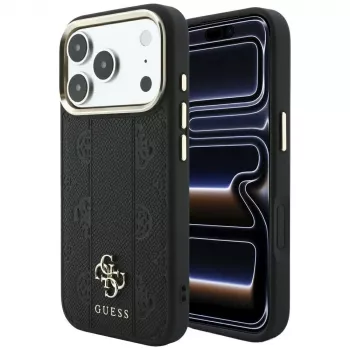 Guess Stripe Peony 4G Logo MagSafe tok Apple iPhone 18 Pro / 17 Pro-hoz - fekete