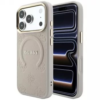 GUESS Saffiano Peony & Ring MagSafe tok iPhone 18 Pro Max / 17 Pro Max-hoz - rózsaszín