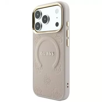GUESS Saffiano Peony & Ring MagSafe tok iPhone 18 Pro Max / 17 Pro Max-hoz - rózsaszín