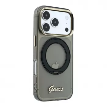 Guess IML Ring Stand 360 Script Metal Logo MagSafe tok iPhone 17 Pro / 18 Pro-hoz - fekete