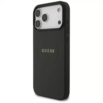 Guess Grained Gold Ring MagSafe tok Apple iPhone 18 Pro Max / 17 Pro Max-hoz, fekete