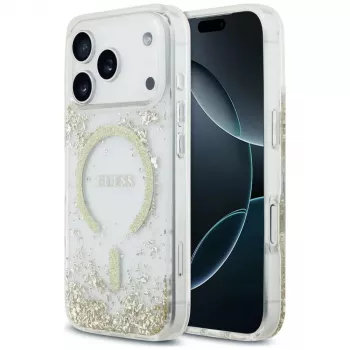 Guess Resin Bottom Glitter MagSafe tok iPhone 18 Pro / 17 Pro-hoz, arany