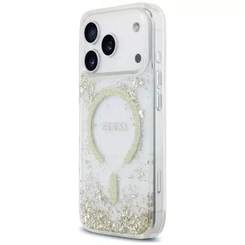 Guess Resin Bottom Glitter MagSafe tok iPhone 18 Pro / 17 Pro-hoz, arany