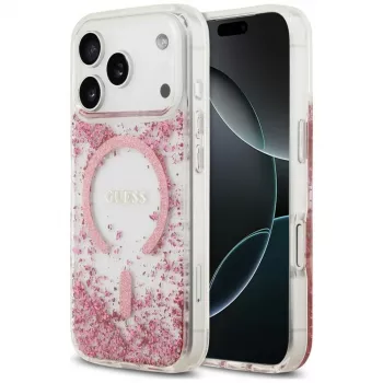 Guess Resin Bottom Glitter MagSafe tok Apple iPhone 18 Pro / 17 Pro-hoz, rózsaszín