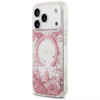 Guess Resin Bottom Glitter MagSafe tok Apple iPhone 18 Pro / 17 Pro-hoz, rózsaszín