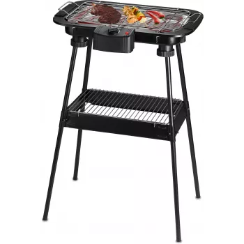 Techwood TBQ-836P elektromos grill állvánnyal, 2000W, 36,5 cm krómozott grill, fekete