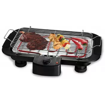 Techwood TBQ-836P elektromos grill állvánnyal, 2000W, 36,5 cm krómozott grill, fekete