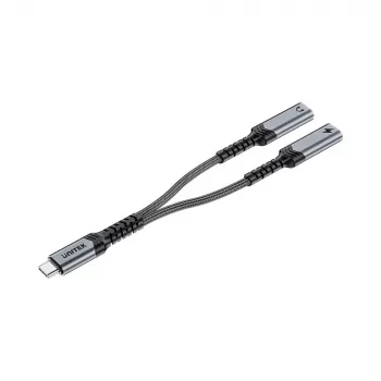 Unitek USB-C audio- és töltőadapter 60W Power Delivery-vel, 15 cm, Space Grey