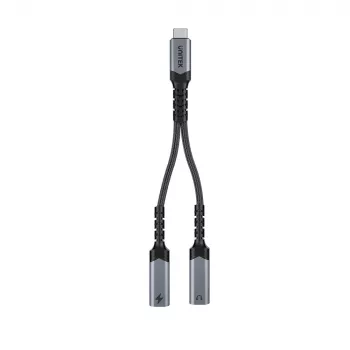 Unitek USB-C audio- és töltőadapter 60W Power Delivery-vel, 15 cm, Space Grey