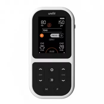 Tenscare Unifit fitness regenerációs és fájdalomcsillapító TENS/EMS készülék - 2 csatorna, 18 program, háttérvilágításos LCD