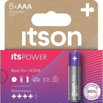 ITSON LR03IPO/8HH alkáli AAA elemek – 8-as csomag, 1,5 V, 10 év eltarthatóság, higanymentes