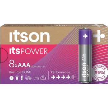 ITSON LR03IPO/8CB alkáli AAA elemek, 8-as csomag, 1,5V, hosszú élettartam