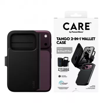 CARE™ by PanzerGlass® Tango 2 az 1-ben pénztárcás tok fekete MagSafe-dzsel iPhone 18 Pro / 17 Pro készülékhez