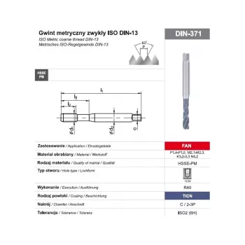 Menetfúró M10 DIN-371C R40 (6H) HSSE-PM TiCN FAN gépi menetfúró