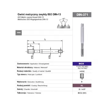 M10 gépi menetfúró DIN 371B 6H HSSE-PM HL INOX rozsdamentes acélhoz