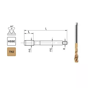 Gépi menetfúró M10x1 DIN 371 C R40 6H HSSE TiN 800X