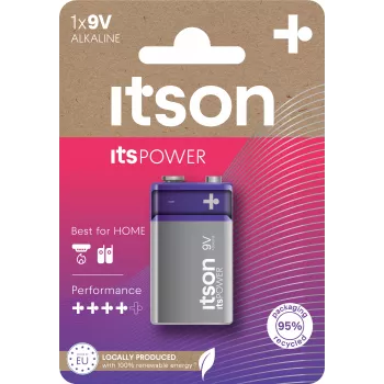 ITSON 6LR61IPO/1CP alkáli 9V elem (6LR61, PP3, 1 csomag) – higanymentes, 5 év tárolhatóság
