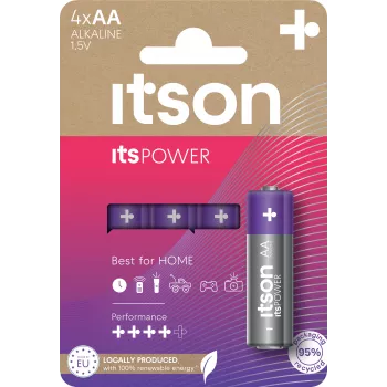 ITSON LR6IPO/4CP alkáli AA-elemek, 4 darabos csomag, 1,5V, hosszú eltarthatóság