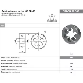 NO NAME FANAR menetvágó kés M16 balmenet kerek menetvágó kés, HSS, DIN 223, 6g, metrikus M16 x 2,0 mm, bal