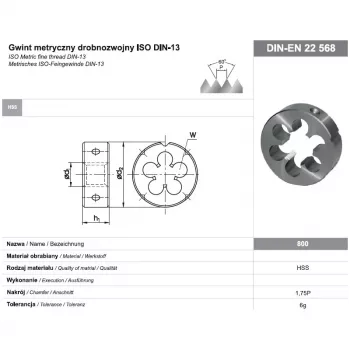 Kerek menetvágó kés M16x1 DIN-22568 (6g) HSS 800