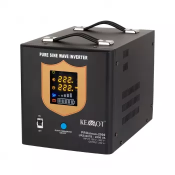KEMOT PROsinus-2000 tiszta szinuszos UPS inverter 12V-ról 230V-ra 2000VA/1200W töltőfunkcióval - fekete
