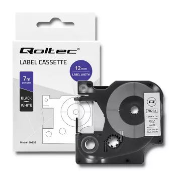 Qoltec Label Tape for Dymo D1 45013, 12mm x 7m, White with Black Print
